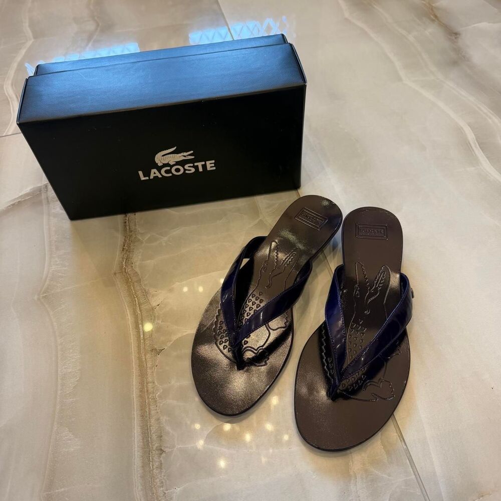 lacoste vintage y2k niko purple patent leather kitten heel thong sandals